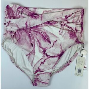 Calia High Rise Bikini Bottom 1X Pink Floral Tummy Control Swim NWT